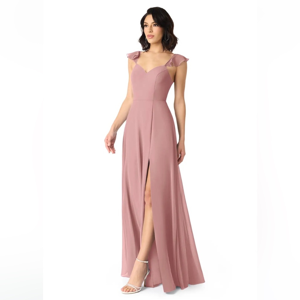 AZAZIE EVERETT Dusty Rose A-Line V-neck Ruched Long Chiffon Dress size A0